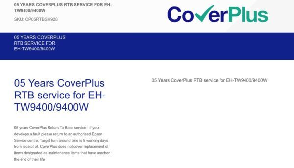 Epson Coverplus 05 Years Rtb Service For Eh-Tw9400 Or Eh-Tw9400W (Cp05Rtbsh928)